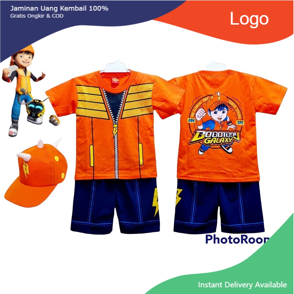 TERBARU..... SETELAN BAJU KOSTUM BOBOIBOY ANAK LAKI-LAKI /BAJU BOBOIBOY GALAXY ORANGE FULL SET/ HALI