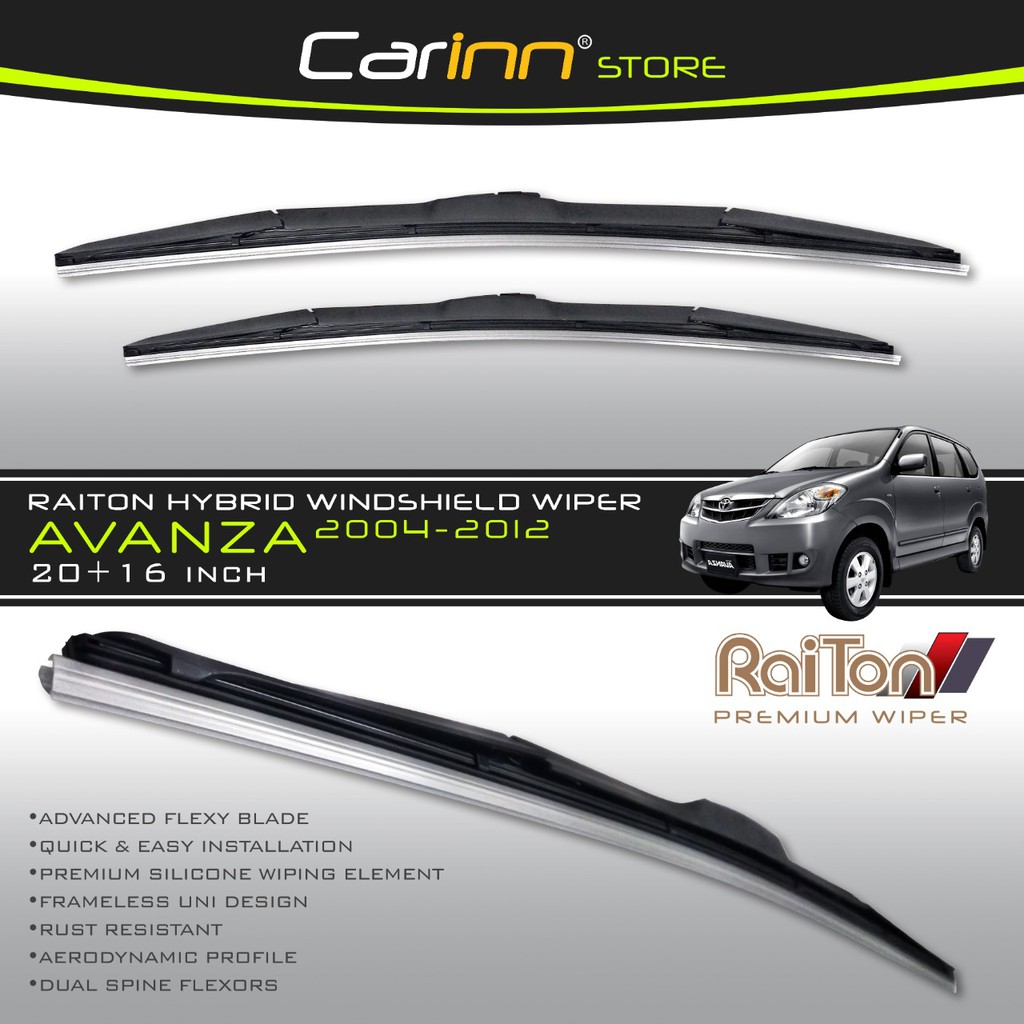 Raiton Sepasang Wiper Hybrid Kaca Depan Mobil Toyota Avanza 2004-2012 20" & 16" -2 Buah/Set - Hitam