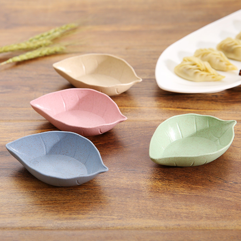 Kitchen Wheat Straw Leaf Shape Spice Snack Plate/Multifunctional Japanese-style Eco-friendly Salt Vinegar Sauce Flavor Seasoning Dish