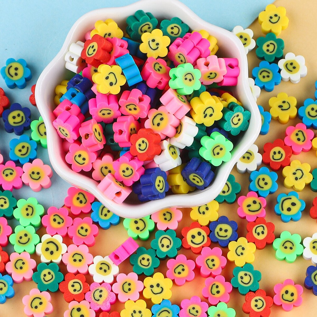 30pcs 10mm Flower Smile Polymer Clay Spacer Smile-Face Beads For Jewelry Making DIY Bracelet Necklace Accessories