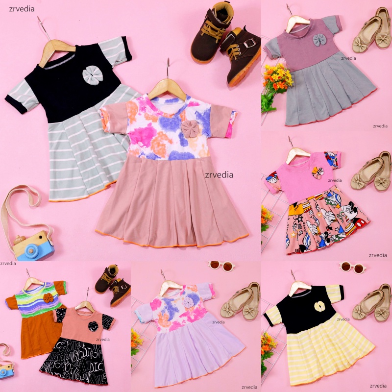 Dress Karin Bayi 3-12 Bulan / Baju Baby Perempuan Lengan Pendek Pita Dres Anak Cewek Balita Kiosbalitaaprillia