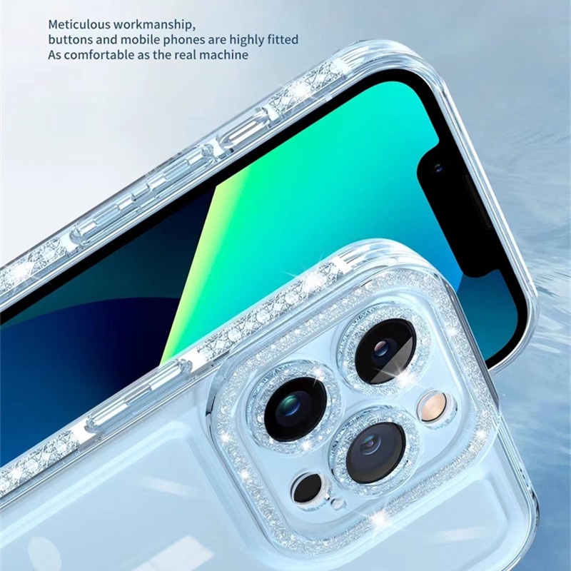 Advanced luxury flash diamond transparent iphone 11 pro max 12 13 pro max X/Xs max XR aesthetic clear TPU shockproof soft shell premium