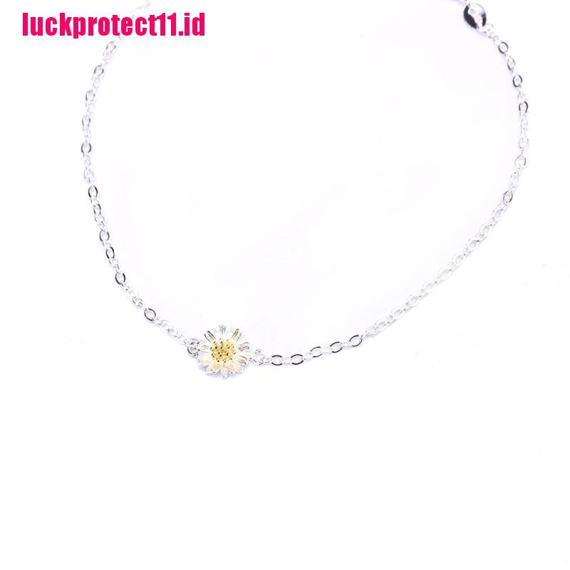 (LUCK) Gelang Tangan Rantai Aksen Bunga Daisy Kecil Untuk Wanita