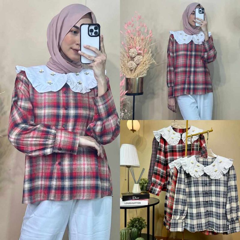 atasan wanita flanel burdil / blouse flanel / atasan wanita kerja kuliah/ blouse kerja kuliah