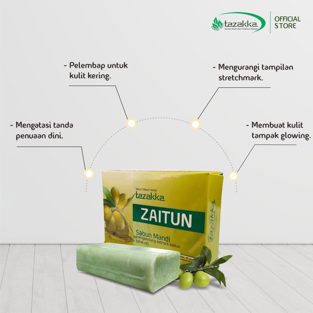 Sabun Mandi Zaitun Herbal Tazakka Pelembab Kulit Halal BPOM Original