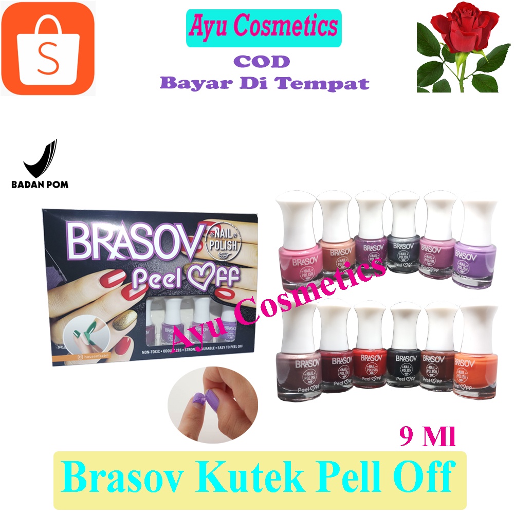 BRASOV Kutek / Cat Kuku Kupas 12 Pcs 9 ML Nail Polish Peel Off BPOM Kutex Muslimah