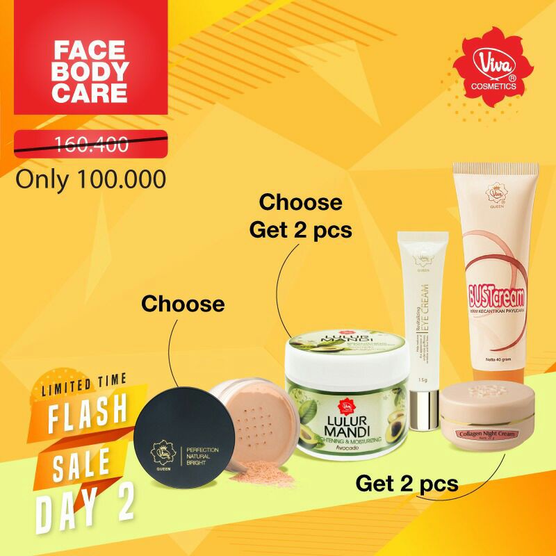 Paket Anti Aging Perawatan Tubuh Scrub Lulur Mandi Bust Cream Eye Collagen Night Loose Powder Viva