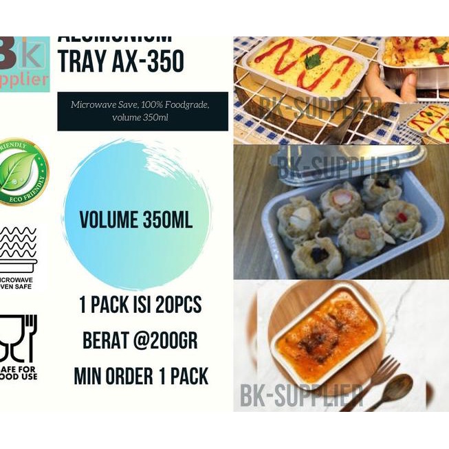 ♔ Alumunium Foil Tray AX350 20pcs / Aluminium Tray 350ml Plus Tutup - Tanpa Tutup ✱