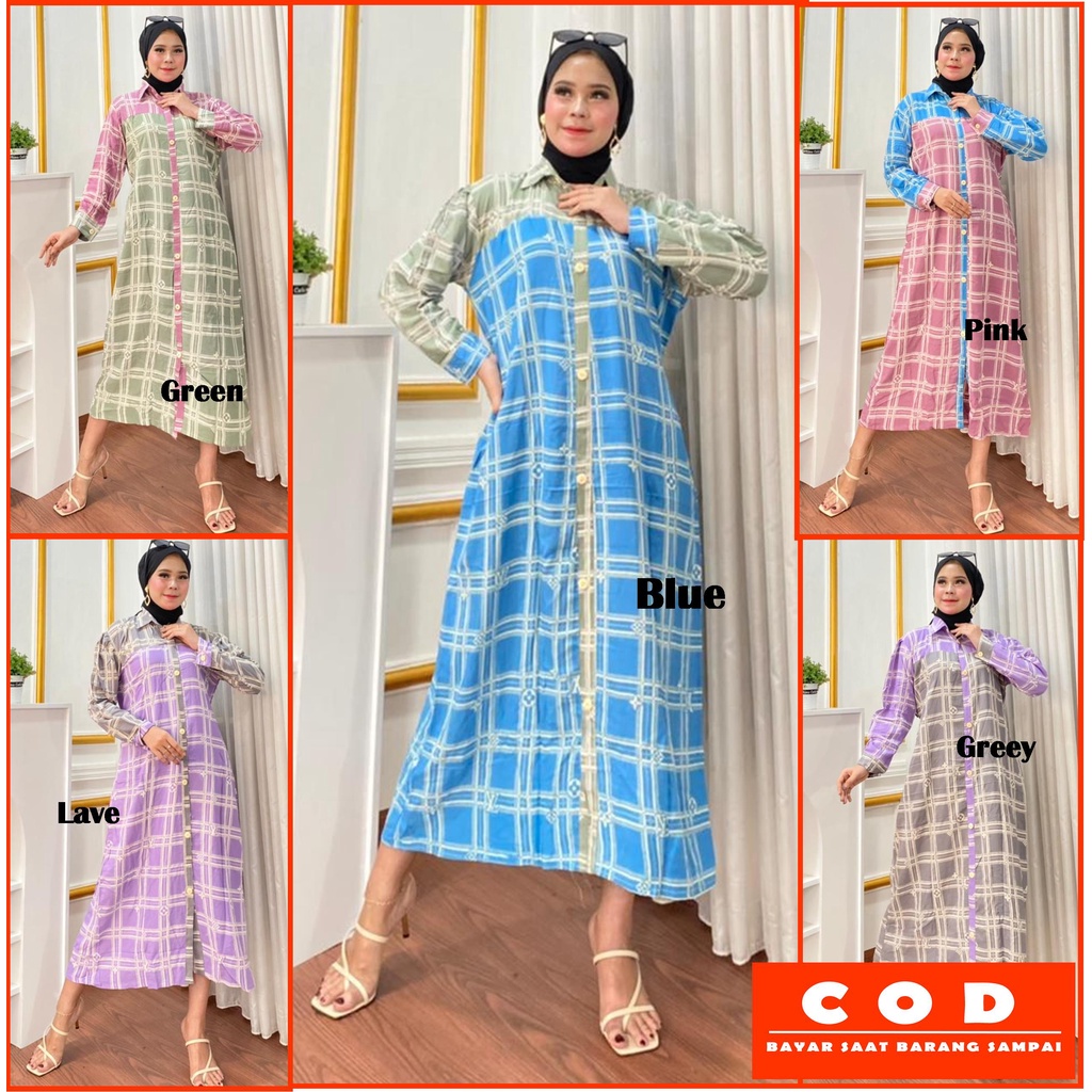 MIDI DRESS MOTIF BAHAN RAYON VISCOSE FULL KANCING LD 110