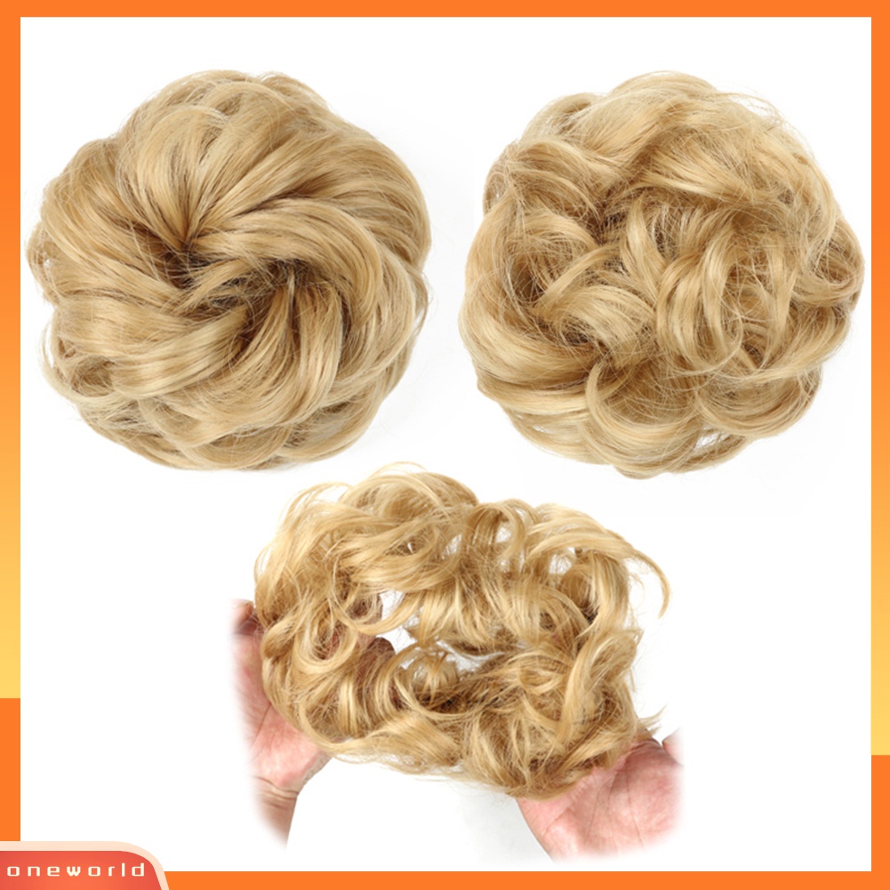 Wig Rambut Ekstensi Model Keriting Gelombang Messy Donut Chignons Ukuran 10cm Untuk Wanita