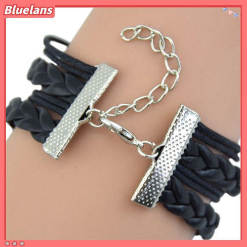 Bluelans Women Retro Wolf Head Charm Infinite Braided Faux Leather Wax Cord Bracelet