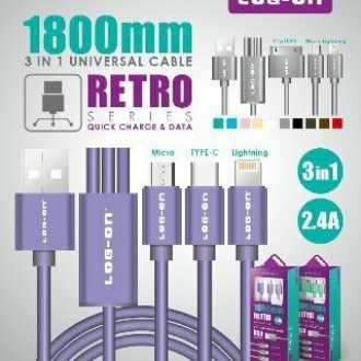 KABEL DATA RETRO 3IN1 MICRO - IPHONE 4 - IPHONE 5 LOG ON LO-CB32 180CM