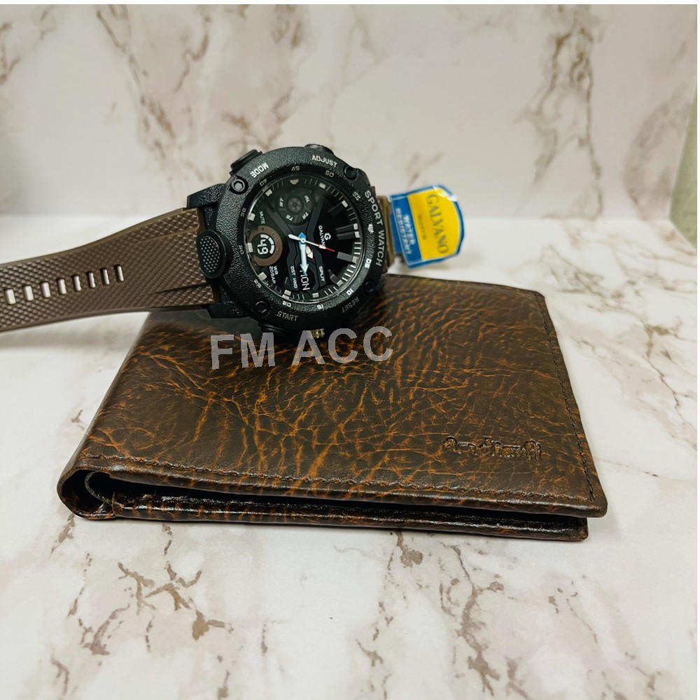 [PAKET KEREN] Jam Tangan Pria Sport Galvano+Dompet Lipat Pedek-Choklat