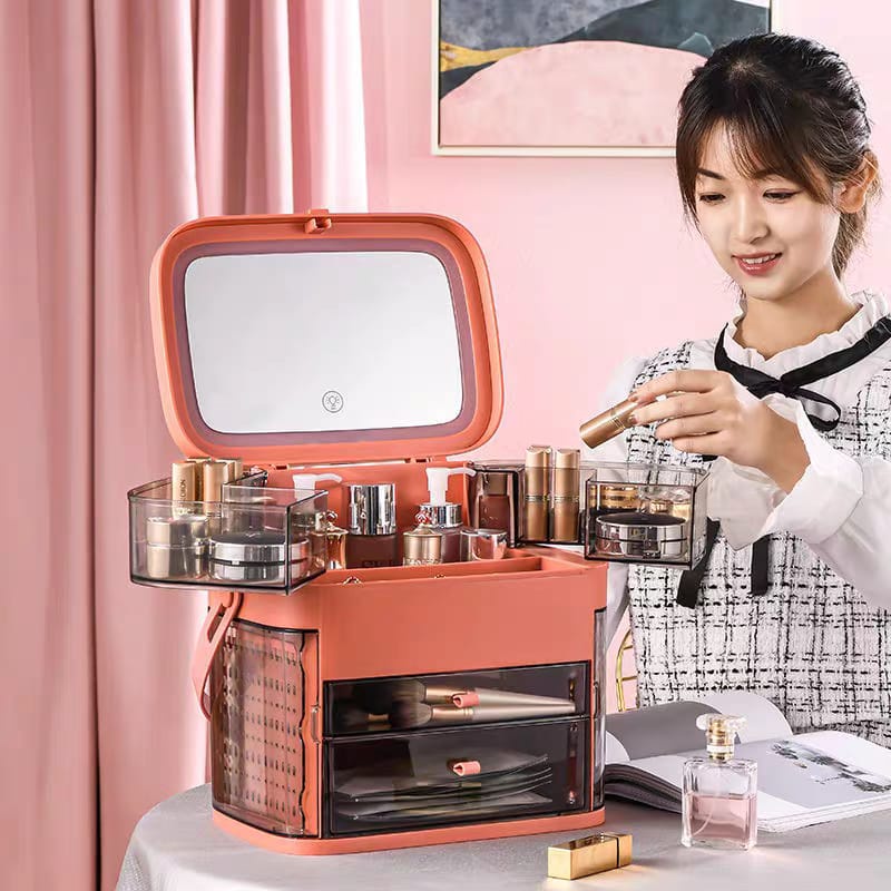 Rak KosmetiK Cermin Led 2102 Kotak Make Up Box Tas Makeup Storage Multifungsi