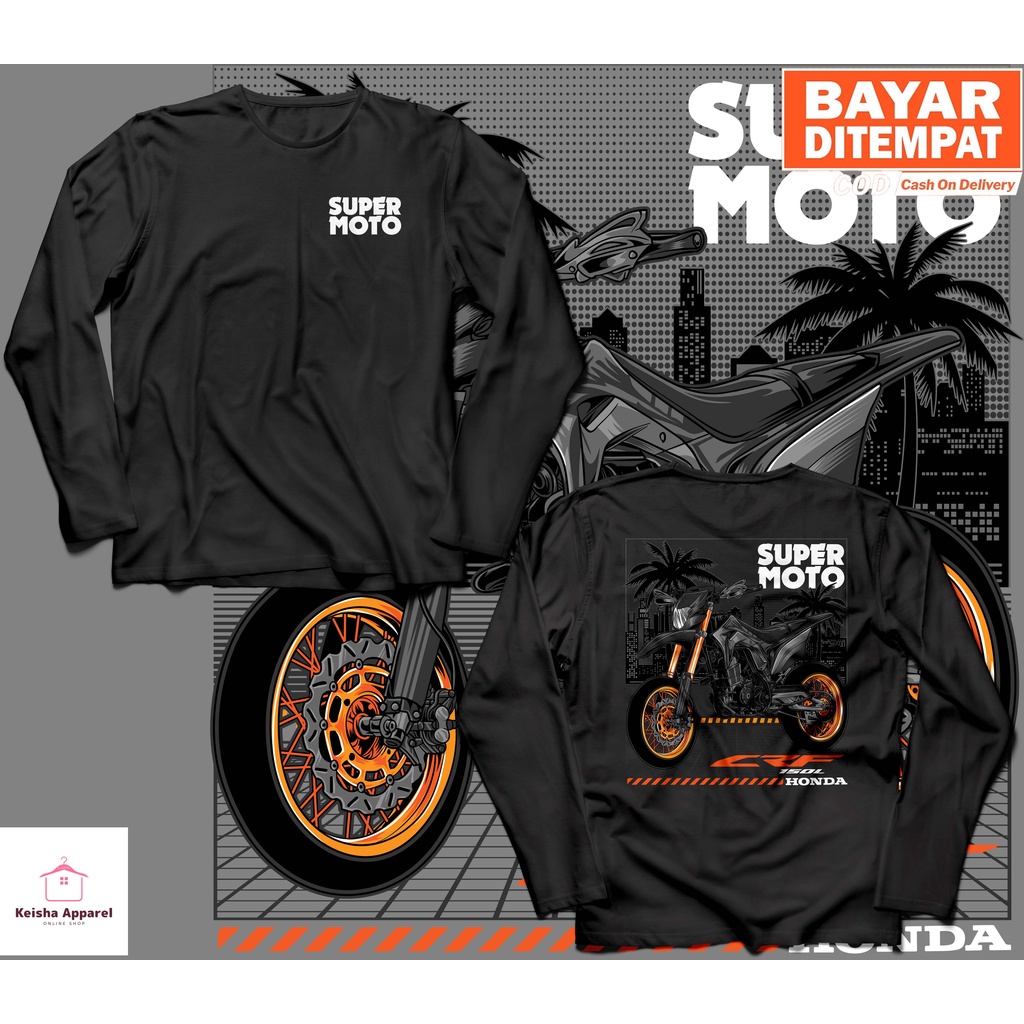 KAOS BAJU LENGAN PANJANG HONDA CRF 150L SUPERMOTO BLACK SERIES KAOS CRF150 COWOK CEWEK