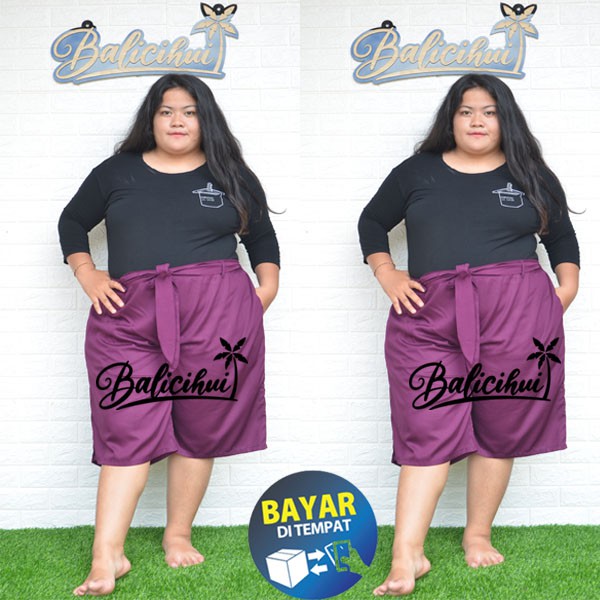 Balicihui Celana 3/4 Jumbo Celana Tanggung Wanita Celana Wanita Celana Big Size Celana Plus Size