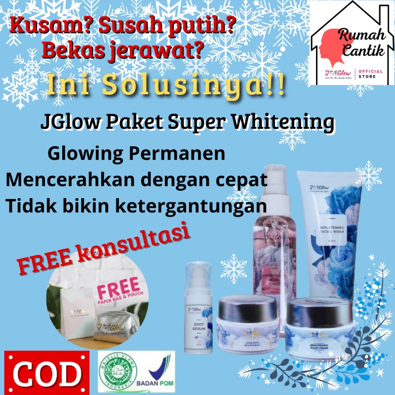 Cream pemutih pencerah wajah glowing krim perawatan wajah kusam Jglow paket super whitening BPOM