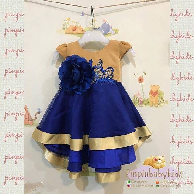 Dress pesta baby model kembang biru bca