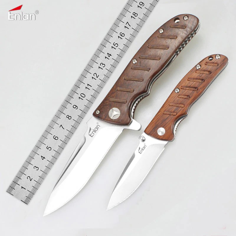 ENLAN Small Folding Knife 8Cr13MoV Blade Wood Handle Camping survival Cutter Practical Pocket EDC