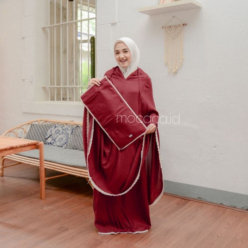 Mukena Dewasa Polos Merah Maroon Marun 3 in 1 Ponco Jumbo free pouch sajadah 2 in 1  travelling bahan katun rayon premium polos