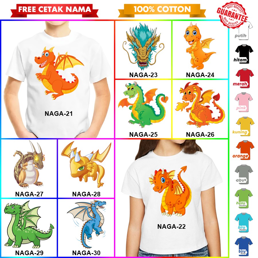 [FREE NAMA!!] Baju Kaos ANAK DAN DEWASA NAGA DRAGON BANYAK MOTIF