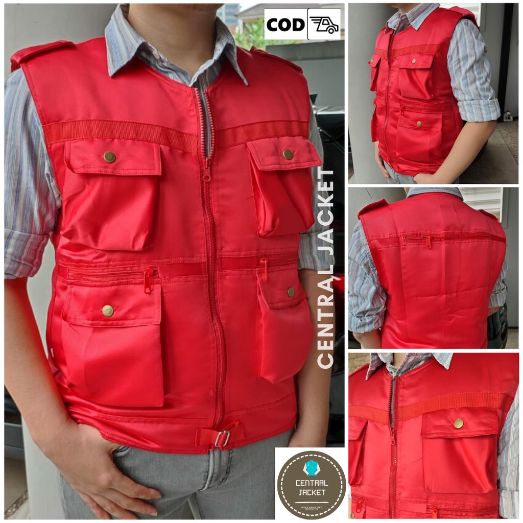 ROMPI OUTDOOR MERAH MULTIFUNGSI - JAKET ROMPI MOTOR TEBAL - VEST MULTIFUNGSI - ROMPI ORGANISASI