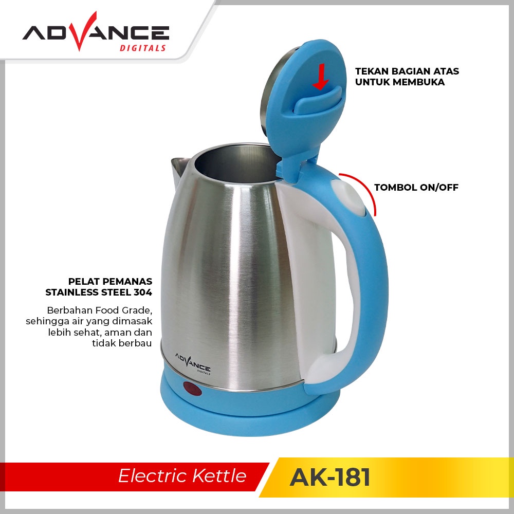 【Garansi 1 Tahun】Advance AK-181 Kettle Listrik /Teko Listrik Kapasitas Hemat Listrik 1.8L Stainless