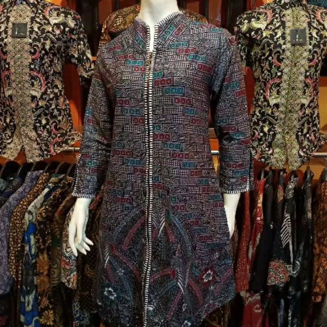 Tunic Santika Pias Genes Kombi Tunik Batik Cantik Sogan Turtleneck Tunic Batik Modern Seragaman