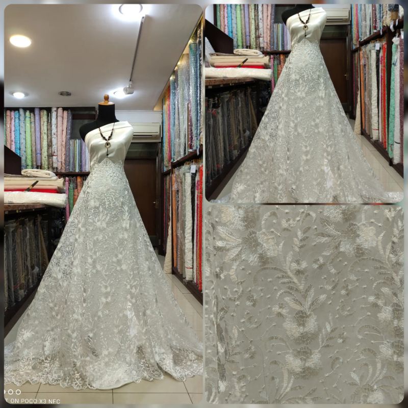 Kain Tile Brokat Bridal Dress Putih White Series Payet 001