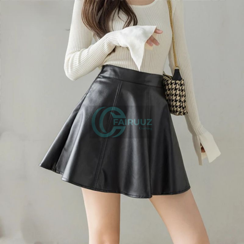Leather Skirt Rok Mini Rok Kulit Sintetis Model Rok Golf Rok Tenis Terbaru Remple A-Line Highwaist S