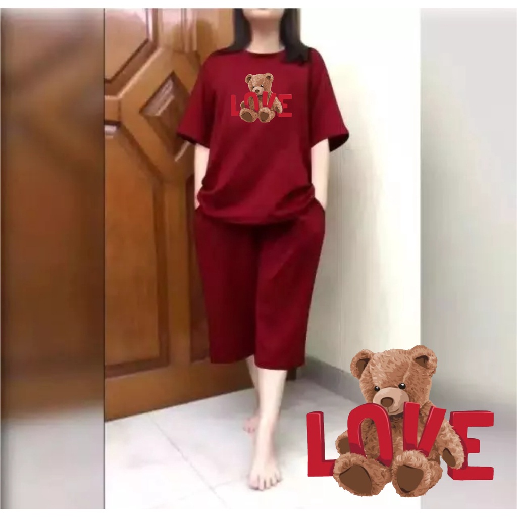 Setelan Kulot Jumbo Wanita / Set Kaos Oversize Big Size LD 120 Love