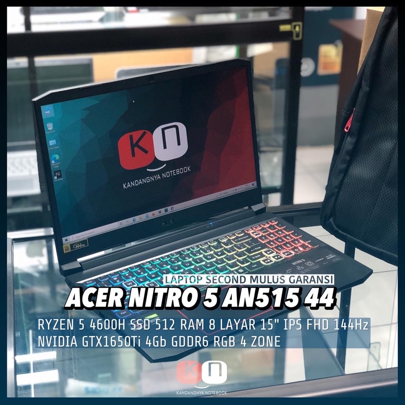 Acer Nitro 5 AN515-44 Ryzen 5 4600H 8GB/512GB GTX1650Ti 4GB Layar 15 IPS FHD 144Hz Win11 OHS 2019