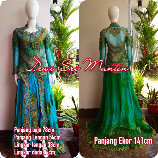 Kebaya manten Warna kombinasi biru hijau