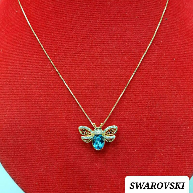 KALUNG Y4316 MATA KRYSTAL SWAROVSKI ORIGINAL KUPU MATA BIRU  P40+5CM GOLD