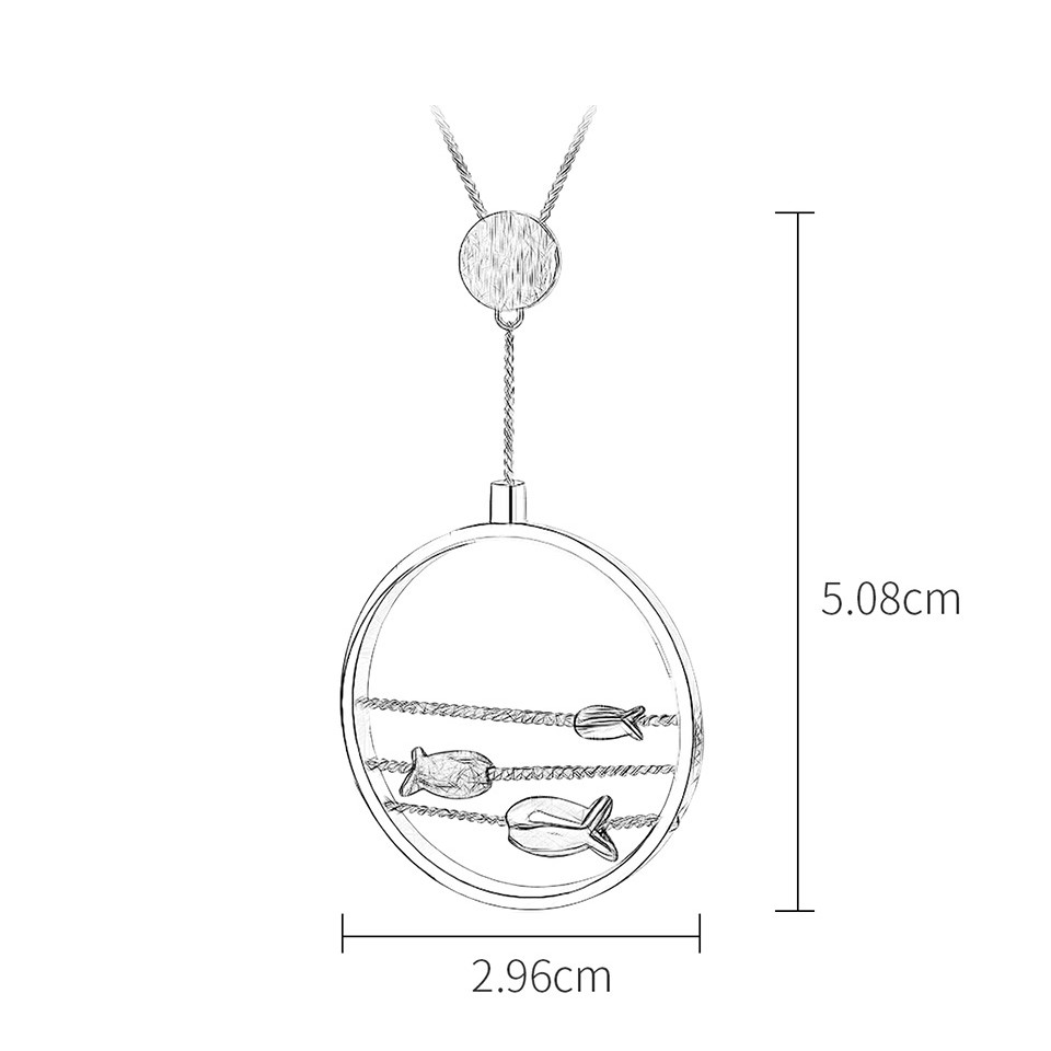 SERI SERI Kalung Wanita Perak 925 Asli Swimming Fish Sterling Silver Necklace Ikan Berenang