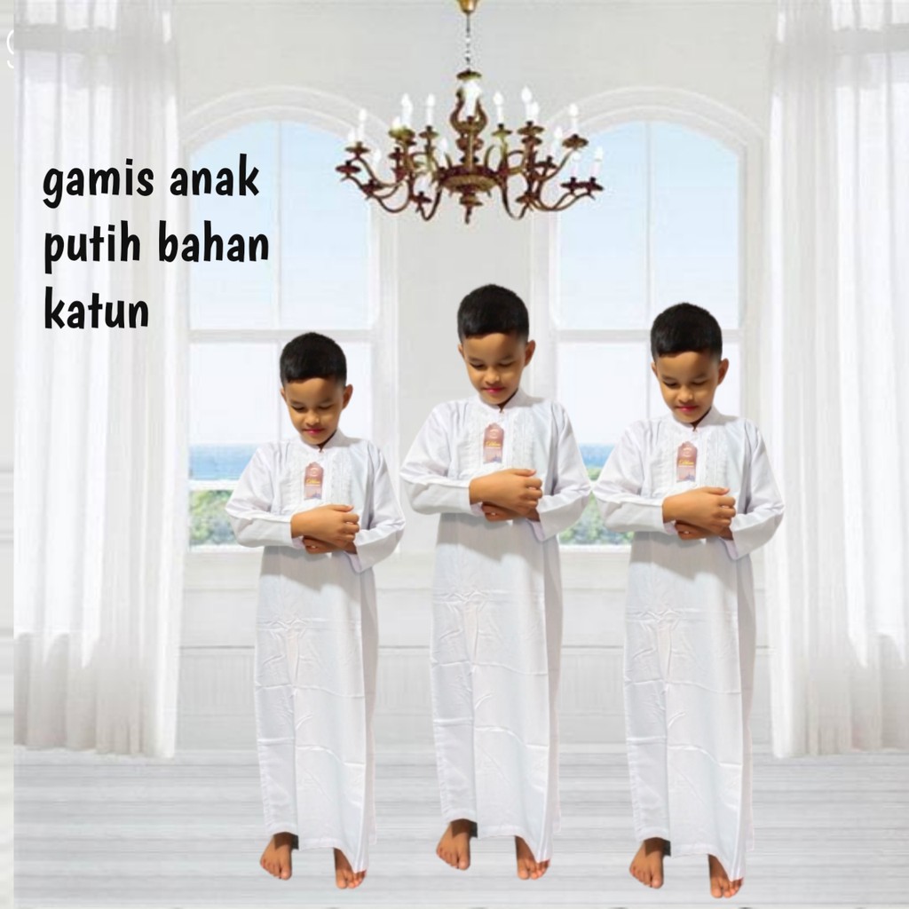 gamis putih anak size 5-15 tahun bahan katun motif bordir