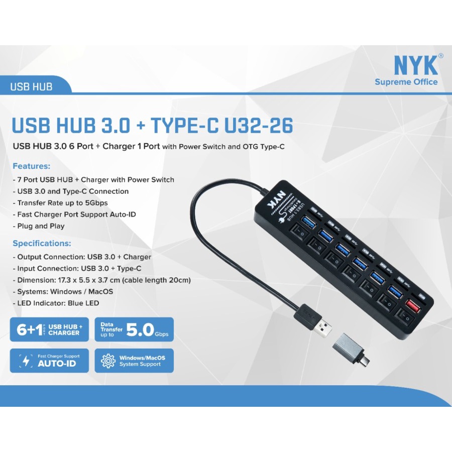 Usb Hub 3.0 NYK 7 Port U32-26