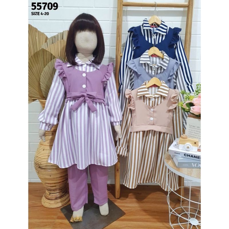 Setelan tunik ruffke salur Catherine kids Dress anak perempuan