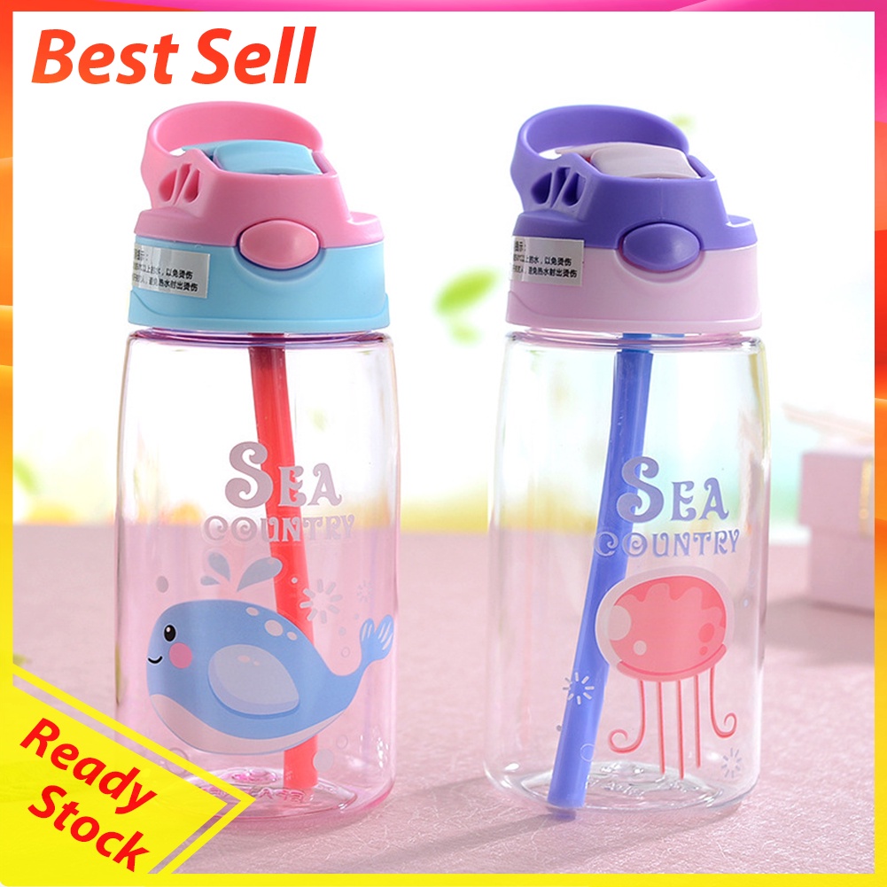 480ml Children Portable Cartoon Kettle w/ Leak-Proof Straw Sports Sippy Cup