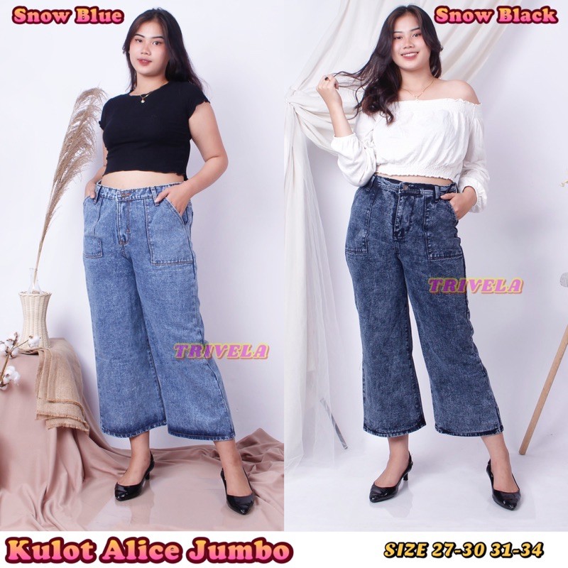 Kulot Jeans Wanita Jumbo / Kulot jeans kantong tempel / kulot jeans alice