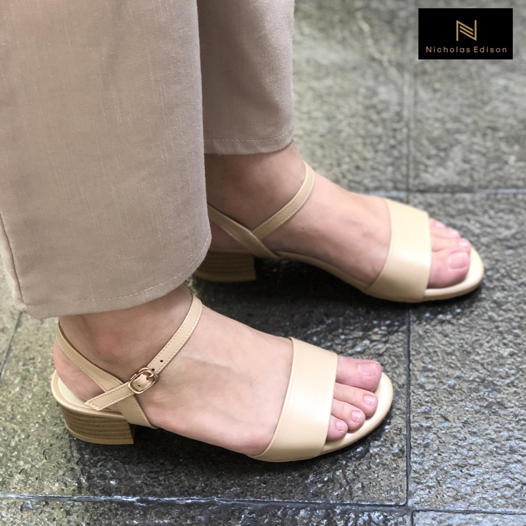 nicholas edison heel viensa beige sandal wanita hak tahu tali kait best seller terbaru peep toe-1
