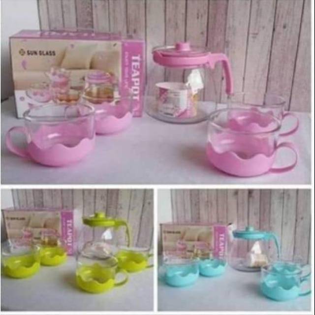 HC TEAPOT SET (Gelas 4 Pcs + Teko 1Pcs) Bahan Kaca