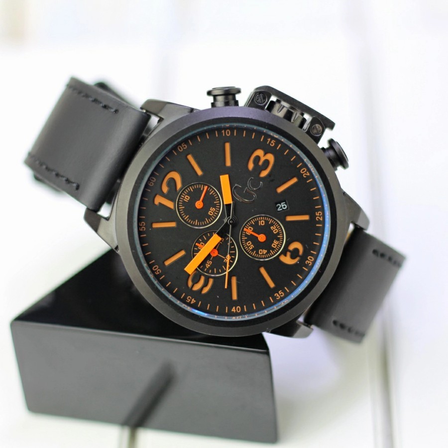 Jam Tangan Pria Tali Kulit GC Chronograph Tanggal Aktif