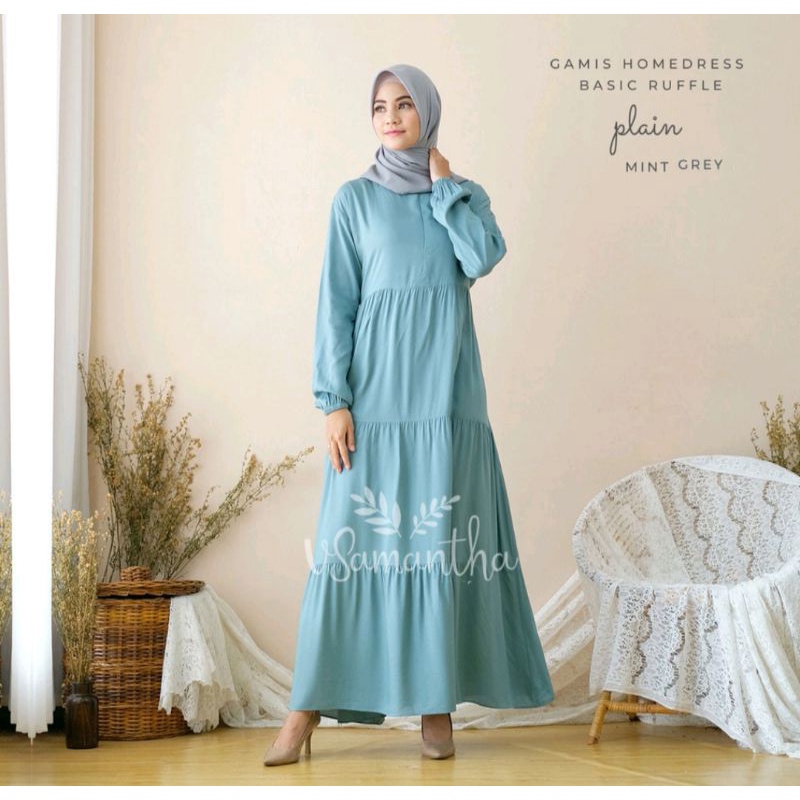 Gamis Rayon Dewasa Ruffle Rampel Rempel Polos Simpel Elegan Ukuran Besar Gamis Homedress Basic Ruffl