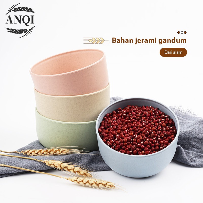 ANQI 4 IN 1 Mangkuk Makan Bowl Set 4pcswarna warni  /Mangkok Wheat Straw/VS-9