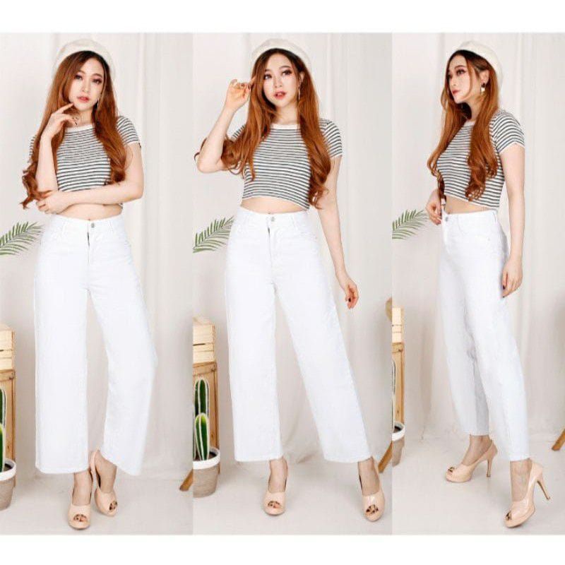 MOZZA CULLOTE JEANS HIGHWAIST//CELANA KULOT DELONIK WANITA WARNA MOCCA SNOW TERBARU MODEL KOREAN