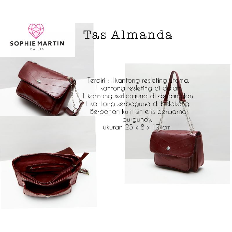 Tas Sophie Martin Paris Tas Bahu Shoulder Bag ALMANDA BURGUNDY