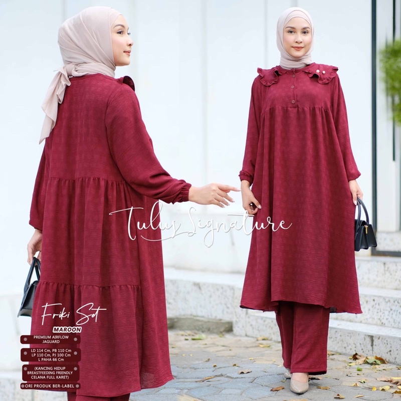 FIKRI NUMA KYRA SYADINDA ONE SET SETELAN WANITA BAHAN AIR FLOW crinkle ori by ori naura tulus signature-Fikri maron