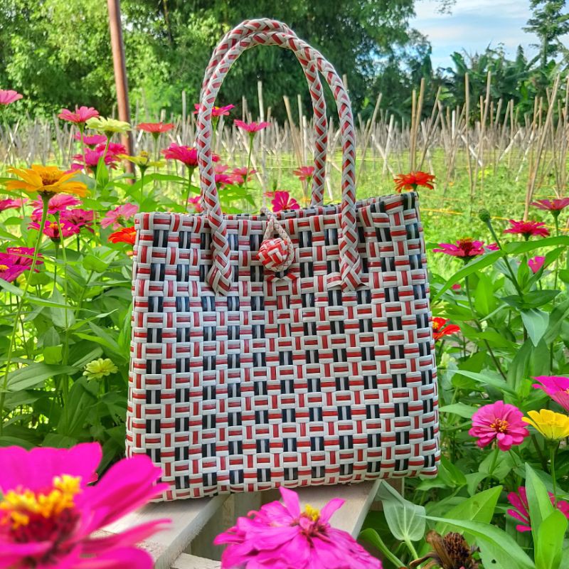 TAS ANYAM VIRAL TAS JALI-JALI SIZE XS KOMBINASI HITAM PUTIH MERAH