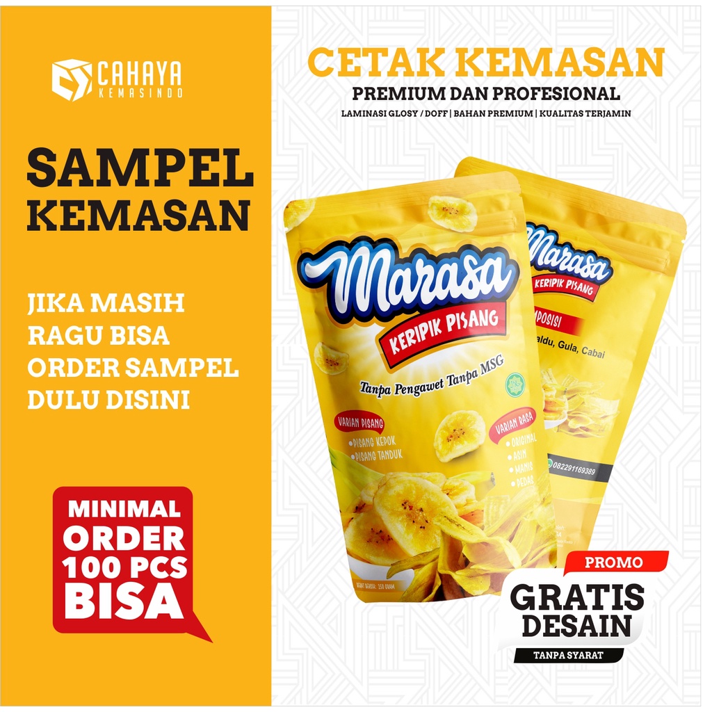 Jasa Cetak Kemasan Kekinian Standing Pouch Full Printing Custom Keripik Pisang Talas Basreng Baso Ac